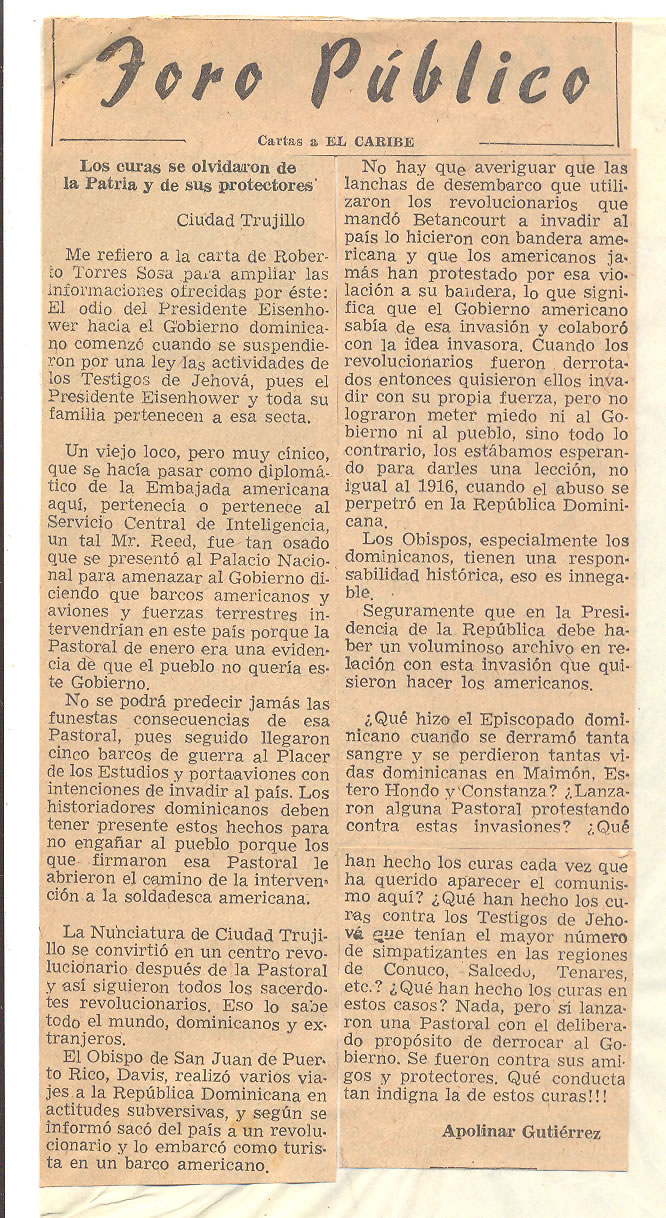 Foro Publico-El Caribe 16 Enero 1961