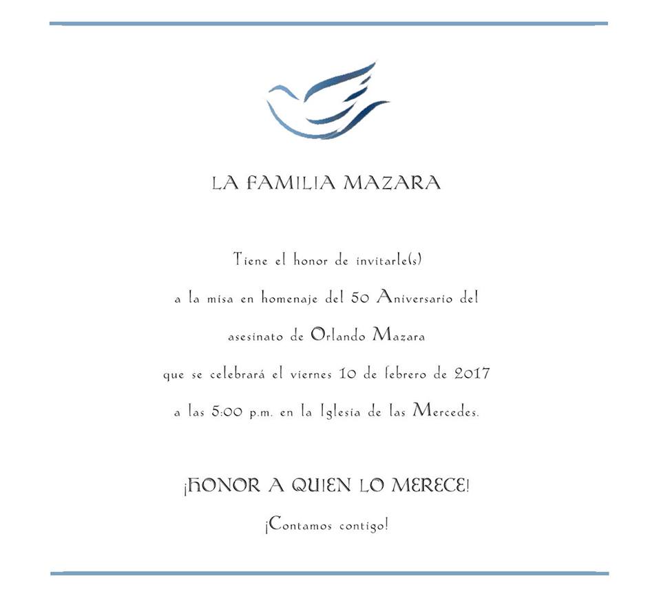 Misa por el 50 Aniversario del asesinato de Orlando Mazara